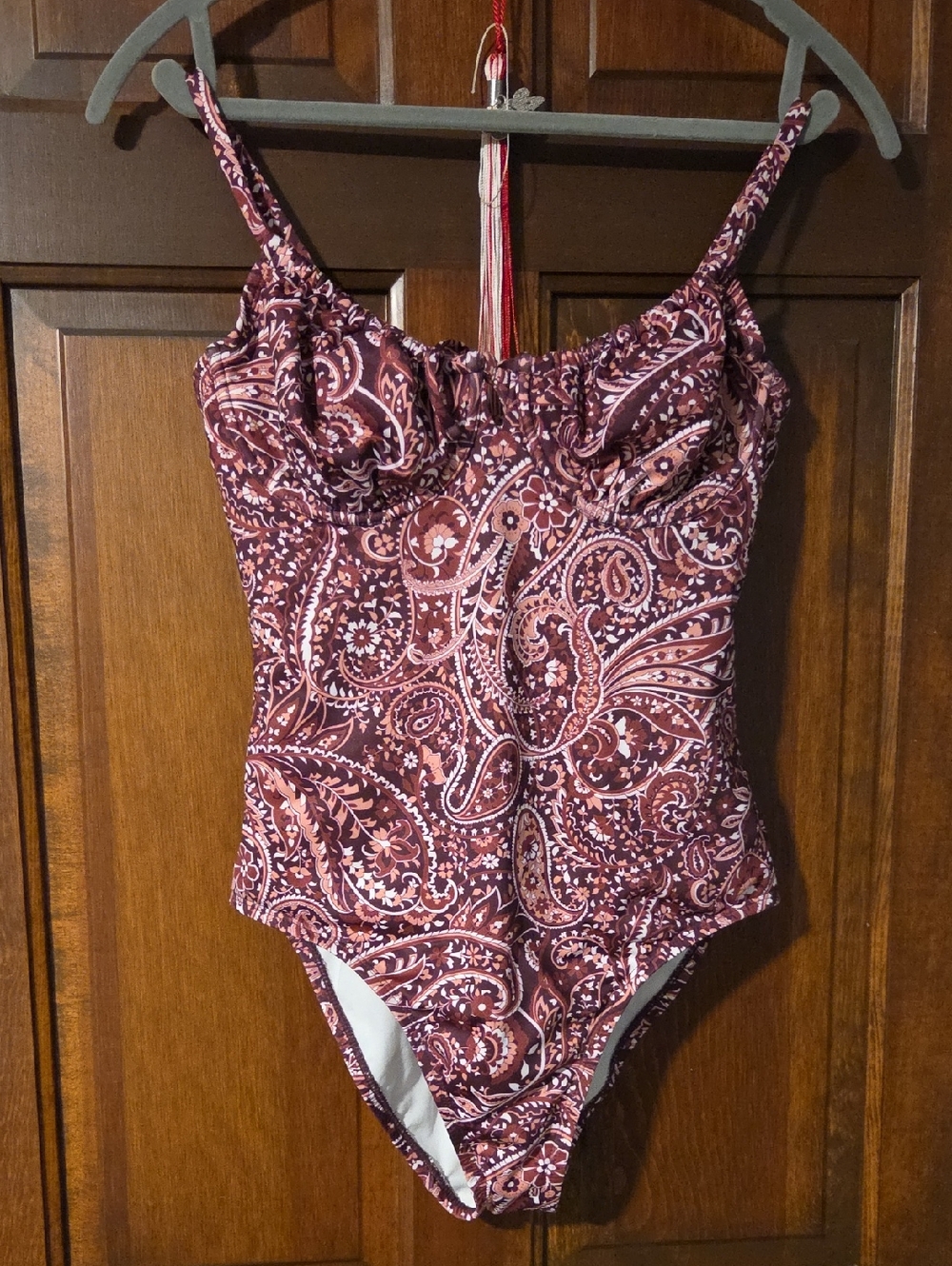 Kona Sol Burgundy and Pink Paisley One-Piece Swimsuit